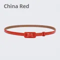 Slim Chinese Red leather belt for women with matching wrapped buckle and fine stitching - 105cm / China Red