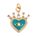Golden heart pendant with light blue enamel and evil eye charm in crown setting - Crown Heart Evil Eye Blue