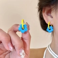 Sky blue flower earrings with yellow rings, stylish Y2K floral jewelry for women - 10# Ear Buckle-Yellow-Blue (Y2K Color Block Flower)