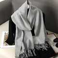 Elegant grey faux cashmere scarf with fringe details in a minimalist lifestyle setting - Premium Grey