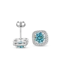 Pendientes de plata S925 con piedra preciosa azul cielo redonda y halo de circonitas - Azul (1ct*2)