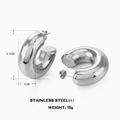 Paar dicke hohle silberne C-förmige Creolen aus Edelstahl mit 3,1 cm Durchmesser - Silber