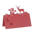 Marque-places de Noël rouges découpés au laser avec bonhomme de neige et renne sur fond blanc - 10*10CM / Rouge Perlé