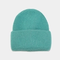 Thick angora wool blend knitted hat in teal blue with warm ribbed cuff texture - Mint Green