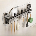 Wall-mounted 40cm black kitchen organizer rack with 8 hooks and knife holder slots - Double Bar 40cm/8 Hooks/Gun Grey