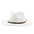 Sombrero vaquero de paja blanca con banda de cuero marrón y hebilla de metal - 58cm / Blanco