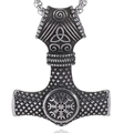 Vintage silver Viking Mjolnir pendant with Vegvisir compass and Celtic patterns - Vegvisir Compass Mjolnir Pendant (A0519-1)