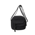 Bolso bandolera de pana negra con bolsillo de solapa y correa de tela ajustable - Negro