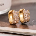 Fashionable gold-plated hoop earrings with baguette-cut and round cubic zirconia stones - Micro Pave Hoop Earrings (D9328) / Gold