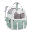 Portable pet carrier backpack in mint green and white with cat ear window - British / Mint Green