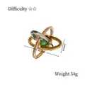Casse-tête en métal tricolore avec perle verte, taille 48mm, niveau de difficulté moyen - Petit Cœur de l'Océan
