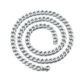Collar de cadena cubana de acero inoxidable plateado pulido con cierre de mosquetón seguro - 50cm*5mm / Color Acero
