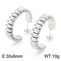 Silver C-shaped hoop earrings with baguette cubic zirconia, 30x6mm size - Silver-30x6mm(KE104551-KFC)