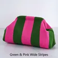 Striped knit pouch bag featuring green and pink wide stripes in a cloud shape design - Pink Green Stripes