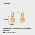 Detailed dimensions of gold plated heart earrings with pavé crystals on stainless steel - Heart White Pendant / Gold White Zirconia