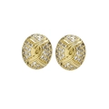 Vintage gold oval stud earrings featuring a cross pattern and pave-set zircons - Oval Cross Design / Gold