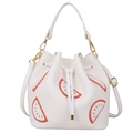 Secchiello bianco con decorazione arancione, chiusura a coulisse e tracolla - Bianco