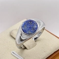Minimalist silver ring featuring a round blue lapis lazuli stone for men and women - Steel Blue Stone