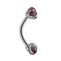 Stainless steel curved barbell jewelry with purple cat eye stones in dragon claw setting - Romantic Purple