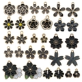 Sortierte schwarz-goldene Emaille-Blumenanhänger für DIY-Schmuck und Schlüsselanhänger - Schwarz Emaille Blume Gemischt (SN744)