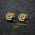Minimalist gold stainless steel round at sign stud earrings with 0.8cm diameter - 040 @ Symbol / Gold