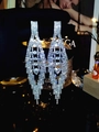 Luxurious silver tassel drop earrings with sparkling white rhinestones for evening wear - Silver Heavy Duty Long Fringe