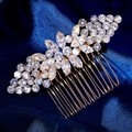 Elegant gold flower hair comb with zircon crystals on a dark blue silk background - Gold (HS-J7442G)