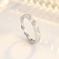 Minimalist geometric faceted silver ring for women with micro-set zircons and open band - Adjustable Open / Silver (Men's Style)