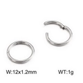 Boucles d'oreilles créoles en acier argenté 12x1,2mm avec fermoir à charnière ouverte et fermée - Style de Petit Anneau à Segment / Acier