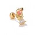 Princess style gold screw-back stud earring with orange stone and drop zircon detail - Abstract Cartoon Style A / Gold