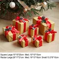 Scatole regalo di Natale dorate con nastri rossi e bacche per decorazioni festive - Oro con Decorazione/Set da 7 pezzi