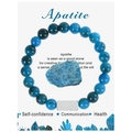 Blue apatite beaded bracelet with rectangular metal plate on a white meaning card - Style With Metal Tag / Blue Apatite