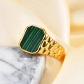 Anillo de acero inoxidable dorado estilo correa de reloj con malaquita verde de 15mm - US 8 / Verde
