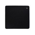 Square black silicone placemat with honeycomb texture and hanging hole for kitchen - Black