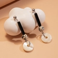 Pendientes geométricos con piedras naturales y aros de concha blanca natural - Aguja de Plata-Negro-Blanco