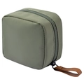 Portable green nylon mini makeup bag with leather zipper puller and square design - Green