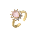 Micro-inlaid zircon flower ring with oval pink gemstone and 18K gold plated band - Gold Band/Pink Gemstone