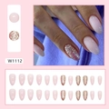 Set di unghie a mandorla rosa con finitura gelatina a tinta unita e glitter brillanti - Tipo di Colla / Rosa Pesca (W1112)