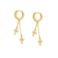 Goldene S925 Sterling Silber Creolen mit Zirkonia-Kreuzanhängern an doppelten Ketten - Gold (Kreuz)