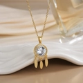 Golden dreamcatcher pendant necklace with sparkling cubic zirconia and leaf charms - Gold Large Zirconia with Rhinestones