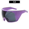 Futuristic purple matte wrap-around oversized sunglasses with dark grey lenses - Purple Frame Grey Lens