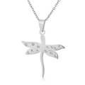 Collana con ciondolo a libellula argentata e zirconi bianchi su catena sottile - Stile Libellula d'Argento (KP38308-K)