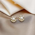 Élégantes boucles d'oreilles géométriques en perles avec strass brillants dorés - E4052 Rondelle Or Perle Strass