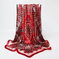 Detail of red paisley satin silk scarf showing smooth texture and intricate patterns - Red Blue Gold Paisley (FT266-5)