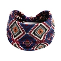Böhmisches breites elastisches Stirnband mit geometrischem Rautenmuster in Navy und Weinrot - Marine Weinrot Schwarz Orange Geometrischer Rauten-Druck (#73)