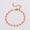 Detail view of red square beads on a gold-plated beaded chain with a lobster clasp - Square - Red