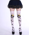 White Halloween over-the-knee socks featuring black bat and haunted house patterns - One Size / White Halloween Style