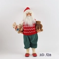 Standing 42cm Santa doll wearing knit sweater and holding two small plush bears - Style 07 Red & White Textured Sweater Holding Two Bears 42cm