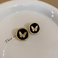Detail of vintage round butterfly stud earrings with black enamel and gold relief - 45# Silver Needle Earrings - Black (Butterfly Round)