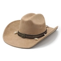 Beige suede western cowboy hat with ethnic braided band and metal bull head emblem - M (56-57cm) / Camel